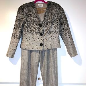Vintage Designer Pantsuit High Waist with Cropped Jacket Embellished Med EUC
